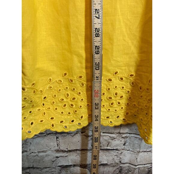 Land's End Tunic Dress Womens Medium Bright Yellow Linen Eyelet Hem Sundress - Picture 10 of 14